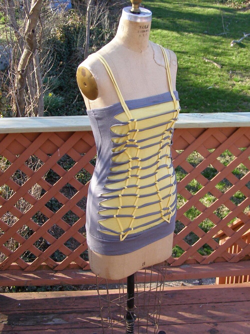 NEW size L Mandee gray yellow long Tank top y2k
